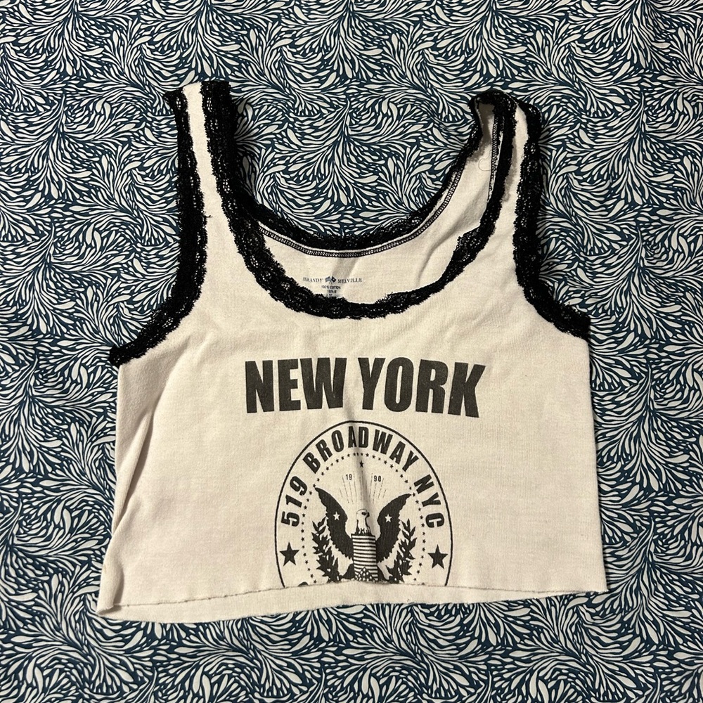 Brandy Melville- New York Graphic Lace Trim Tank Top